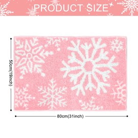 Christmas Bathroom Rugs Winter Pink Snowflake Christmas Bath Mat for Bathroom Extra Soft Absorbent Washable Non Slip Cute Christmas Holiday Rugs for Winter Decor 20''x32''