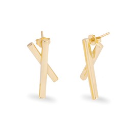 Minimalistische goldene Damen-Ohrringe in Equis-Form, Pequeño, Gelbgold Sterling Silber, Kein Edelstein