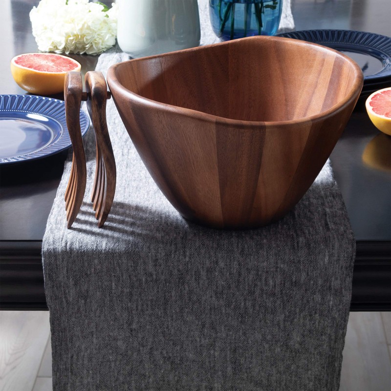 Acacia Wave Bowl with Salad Hands