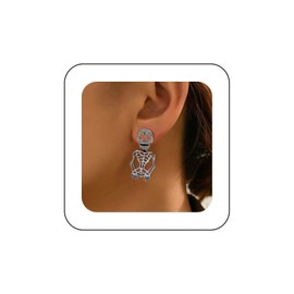 Inilbran Boho Skull Front Back Earrings Vintage Hollow Skull Earrings Silver Human Skeleton Earrings Punk Skull Skeleton Earrings Jewellery for Women, Zinc, No Gemstone