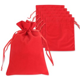 Drawstring Christmas Bags - 6 Pack Xmas Gift Bags, Christmas Wrapping Bags, Red Treat Pouch Bags, Party Favor Bags （9.8"*11.8"）
