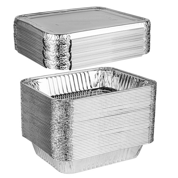 PLASTICPRO Disposable 9 x 13 Aluminum Foil Pans With Lids Half Size Deep Steam Table Bakeware - Cookware Perfect for Baking Cakes, Bread, Meatloaf, Lasagna Pack of 50 Pans & 50 Lids