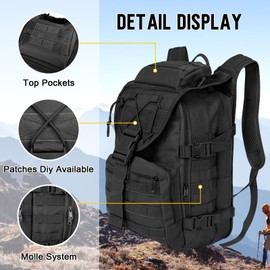 SHANNA 40L Military Tactical Backpacks, Trekking Hiking Molle Army Survival Equipment Backpacks 3 Day Bug Out Bag Waterproof Rucksack for Camping Fishing Travelling Climbing Outdoor Sports Gym
