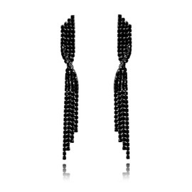 Leovqn Rhinestone Earrings for Women Long Chandelier Earrings Sparkly Dangling Earrings with Crystal for Women - Black
