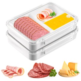 2 Pcs Ham and Cheese Container for Fridge, Deli Meat Storage Container With Clear Lids, Lunch Meat Container for Refrigerator, Silicone Sealed Lunch Meat Container