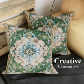 SZXYCZL 2Packs Boho Pillows Covers 18×18 inch, Linen Bohemia Carpet Pattern Decorative Couch Throw Cushion Covers for Living Room Bed Outdoor Pillow Case-Green