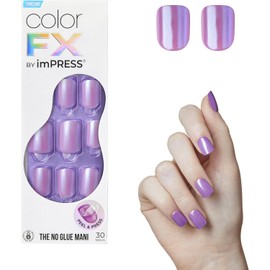 Uñas moradas Press On KISS imPRESS color FX - Wonder, uñas postizas de presión, paquete de 30 uñas press on, SIN NECESIDAD DE PEGAMENTO Manicure en gel fácil y rápido de aplicar, efecto cromático- sin dañar tus uñas naturales Corto, paquete de 30 uñas, si