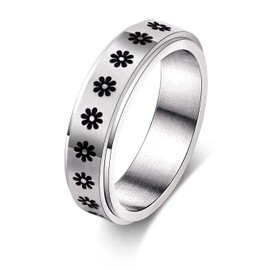 KOHOTA Stainless Steel Fidget Rings for Women Men Anxiety Rings Moon Star Flower Spinner Rings for Anxiety Stress Relieving Band Rings Set Size 6-10