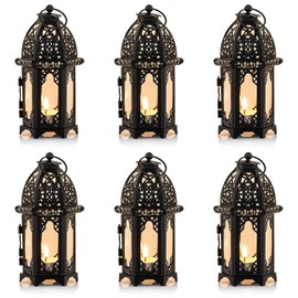 Nuptio - 6 unidades de portavelas colgantes para centros de mesa, farol hexagonal de cristal para velas estilo marroquí - Negro