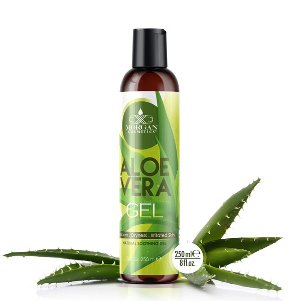 Morgan Cosmetics Organic Aloe Vera Gel for Face – 100% Pure Aloe Vera Gel for Hair - Skin and Nail Moisturizer Sunburn Relief - Aloe Gel for Bug Bites, Rash, Acne and Small Cuts (8 0z)