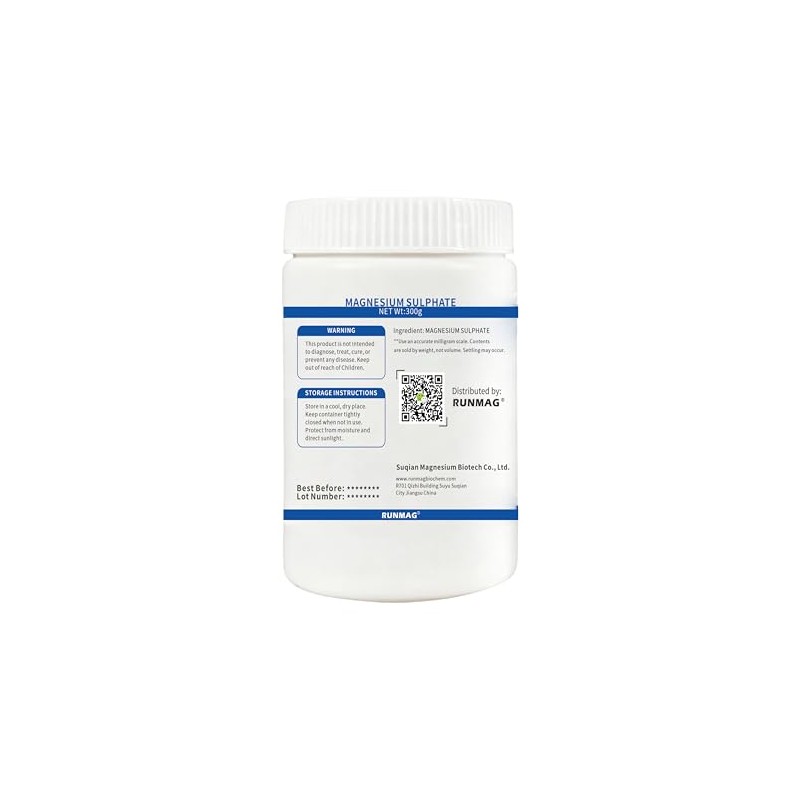 RUNMAG Epsom Salt Magnesium Sulfate Food Grade Powder, 300g per
