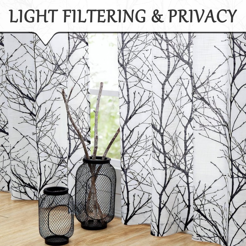 FMFUNCTEX Linen Semi Sheer Curtains for Bedroom, Black White Curtains