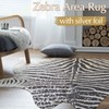 jinchan Zebra Area Rug with Silver Foil 5x7 Faux Cowhide