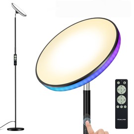 WOWLUMEN UFO Floor Lamp 71in, Upgraded 42W 3700LM LED Torchiere Floor Lamps for Living Room, Modern Tall Bright Standing Light with Remote, Dimmable Sky Light,1/2/3H Timer for Bedroom,Office(Black)