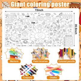 Thanksgiving Giant Coloring Poster Tablecloth 72 x 35.5 Inch Giant Drawing Paper Crafts Turkey Themed Coloring Poster Thanksgiving Paper Banner Table Cover for Fall Classroom Home Party Table Decor