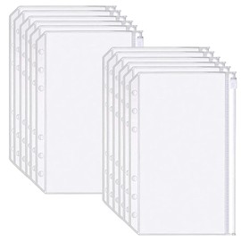 Binder Pockets A5 Size 6 Holes Zipper Binder Pouch Folders Clear Waterproof PVC Loose Leaf Bags for 6 Ring Binder Notebooks, Documents and Cards, Plastic Filing Bags, Mini Binder Cash Envelopes(12PCS)