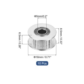 sourcing map 2GT Idler Pulley 20 Teeth 5mm Bore Aluminum Timing Pulley Wheel for 6mm Width 20T Timing Belt for 3D Printer, CNC, Timing Belt-10 Pcs Silver