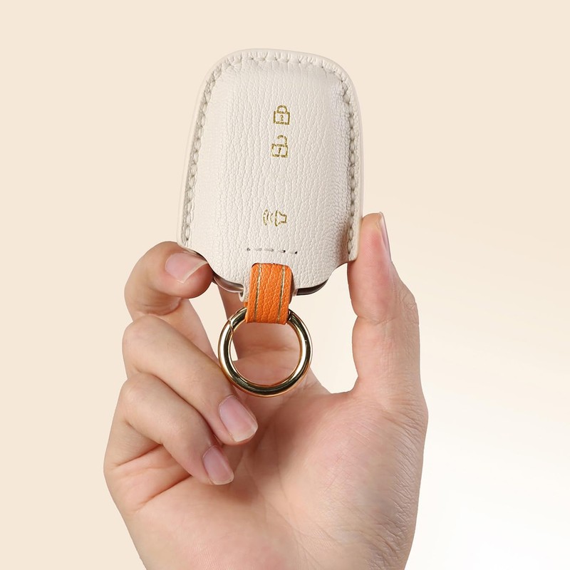 Hontumax Premium Leather 3-Button Key Fob Cover for Toyota RAV4