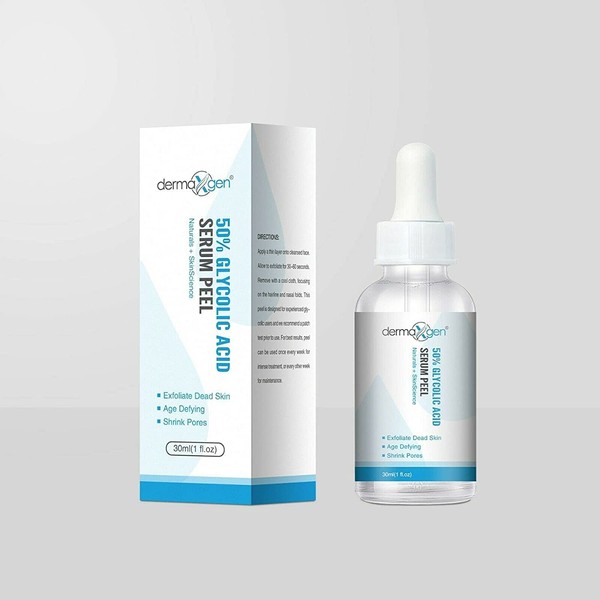 Dermaxgen Glycolic Acid 50% Professional Grade Resurfacing Serum Pure Organic Chamomile + Green Tea Extracts + Hyaluronic Acid For Wrinkles, Fine Lines, Lightens Scars, Hyperpigmentation.