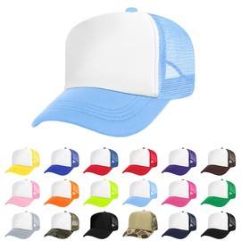 TopTie Blank 5 Panel Trucker Hat Foam Front Mesh Back 2 Tone Trucker Snapback Hat-Brown White