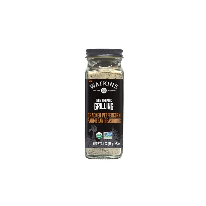 Watkin's Organic Cracked Peppercorn Parmesan Seasoning, 3.1 oz