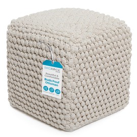 BIRDROCK HOME Bud Pouf Foot Stool Ottoman - Knit Bean Bag Floor Chair - Cotton Braided Cord - Great for The Living Room, Bedroom and Kids Room - Small Furniture