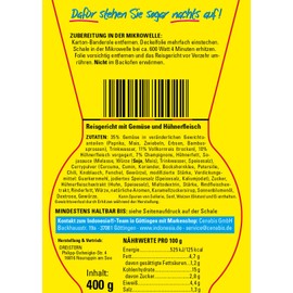 Indonesia Bowl Nasi Goreng Fertiggericht mit Gemüse, Reisgericht mit Hühnerfleisch, 400 gramm