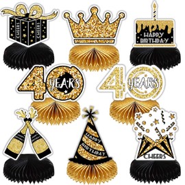 40th Birthday Decorations, 8pcs 40th Birthday Centerpieces for Table Decorations, Birthday Honeycomb Centerpieces, Birthday Party Photo Booth Props, Birthday Party Supplies for Men and Women
