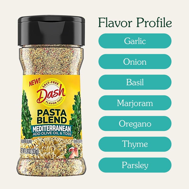 Dash Salt-Free Pasta Seasoning Blends, Mediterranean, 1.9 Ounce