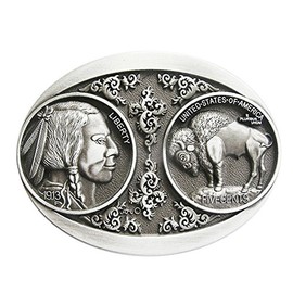 Urban Backwoods Indian & Bison I Belt Buckle for Interchangeable Belt Buckle, silver