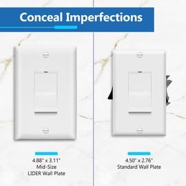 LIDER Matte Finish Decorator Switch Cover, Decorator Receptacle Wall Plate, Mid-Size 1-Gang 4.88" x 3.11", Unbreakable Polycarbonate Thermoplastic, UL Listed, LWP-31M-W, White