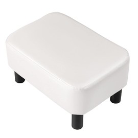 IBUYKE 16.54" Small Footstool, PU Faux Leather Step Stool, with Padded Seat Pine Wood Legs and Padded Rectangular Stool,for Bedroom, White RF-BD212-W