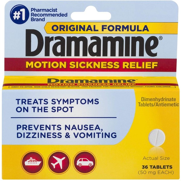 Dramamine Motion Sickness Relief Original Formula, 50 mg, 36 Count