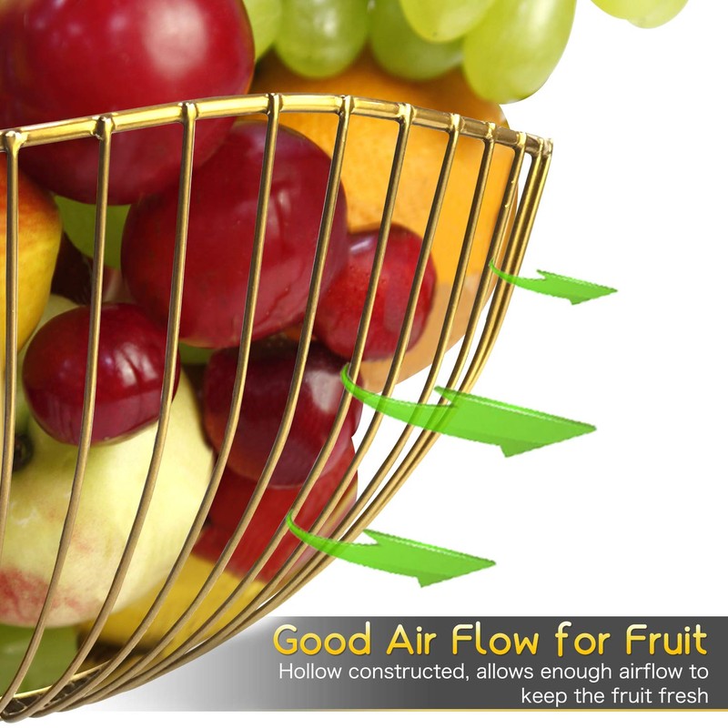 Gold Fruit Bowl, 25x14cm Wave Design, Metal Wire Fruit Bowl,