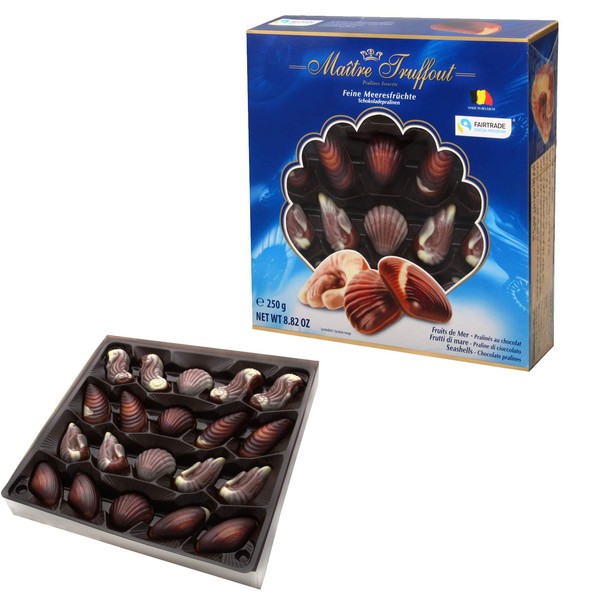 Belgian pralines "seashells"blue in a 250g pack from Maître Truffout