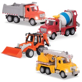Driven by Battat – 4-Pack of 7 Construction Toy Trucks – Includes Crane Truck, Dump Truck, Cement Mixer & Excavator – Lights & Sounds – Ages 3+
