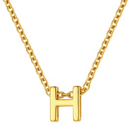 FOCALOOK Women's Necklace 18 Carat Gold-Plated Letter H Charms Clavicle Chain Initial Pendant Necklace 40 + 5 cm Gold Minimalist Fashion Jewellery for Birthday, Stainless steel, brass, No Gemstone