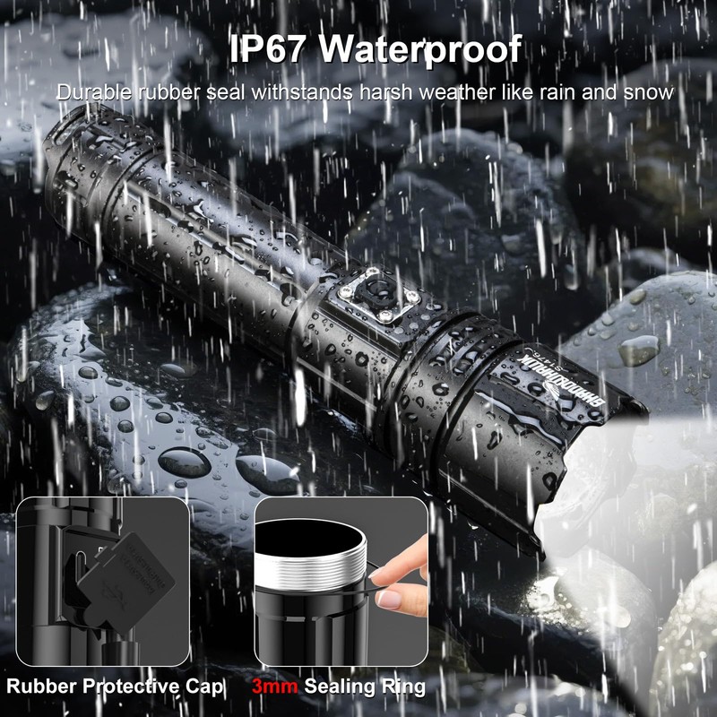 Flashlight 20000 High Lumens Rechargeable - 30W Super Bright LED