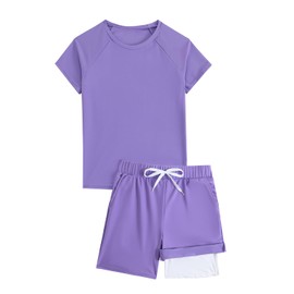 Active Boys Short Sets with Pocket Breathable Swim Set Quick Dry Kids Short Sleeve Workout Basketball Swimwear Sets Neno Purple Size 7
