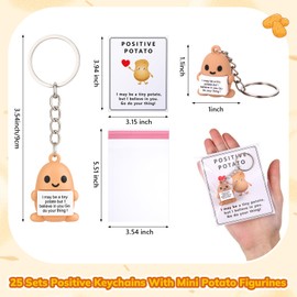 Gejoy 25 Set Mini Potato Keychain Encouragement Positive Gifts with Inspirational Card Rubber Potatos Keychain Decorations Bulk Cute Toys Motivational Birthday Gifts for Employees Coworkers Teachers