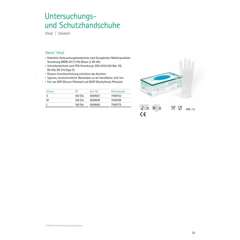 B. Braun Vasco Vinyl Powderfree Disposable Examination Gloves - Medium