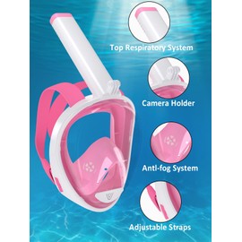 Vitare Full Face Snorkel Mask for Adults and Kids, Snorkel Mask with Camera Mount, 180° Wide View Diving Mask, New Breathing System Snorkel Set with Anti-fog and Anti-leak Technology - L/XL S/M XS