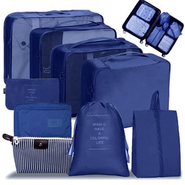 Organizadores de Viaje Para Maletas-9 PCS Organizador de Equipaje Impermeable Organizador de Maleta Bolsas Ligero de Gran Capacidad Para Ropa Zapatos Cosméticos de Bolsas Organizadoras de Viaje(Azul)