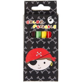 DUCKIEZ 9cm Colouring Pencils, 6 Colours. Childrens party bag filler, kids present. (Pirate, 6 Packs)
