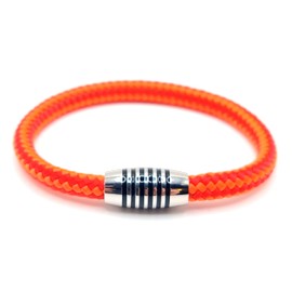 Bracelet "Orange Stripes" Made of Colour-Intense Paracord Sailing Rope with Black Enamelled Stainless Steel Magnetic Clasp (20.50), Nylon