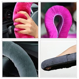 Anti-slip Fluffy Steering Wheel Cover Soft Warm Plush Car Steering Wheel Cover Wrap Universal Wheel Sleeve Protector Interior Decoration Elastic Winter Car Accessories for Women Men Auto Van Truck