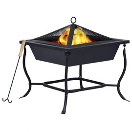 Benicabaly Stylish and Durable Outdoor Fire Pit for Cozy Evenings, Powder-Coated Steel, Includes Safety Guard and Wooden Poker, Black