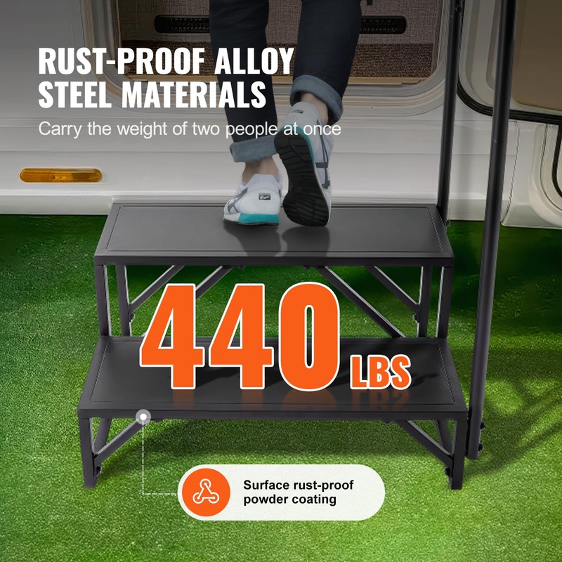 VEVOR RV Steps, 2-Step RV Stairs, 440 LBS Load Capacity,
