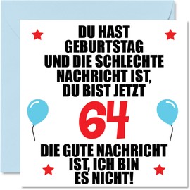 64th Birthday Card Funny for Wife Man Her Him - Bad News - Funny Sixty-Four Happy Card Birthday 145mm Jokes Greeting Cards