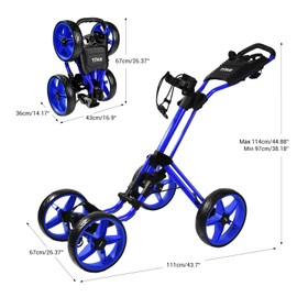 Tivor 4 Wheel Golf Push Cart - Aluminum Frame Lightweight, One-Step Foldable Compact Design, Portable Golf Bag Caddy with All-Terrain Wheels,Blue